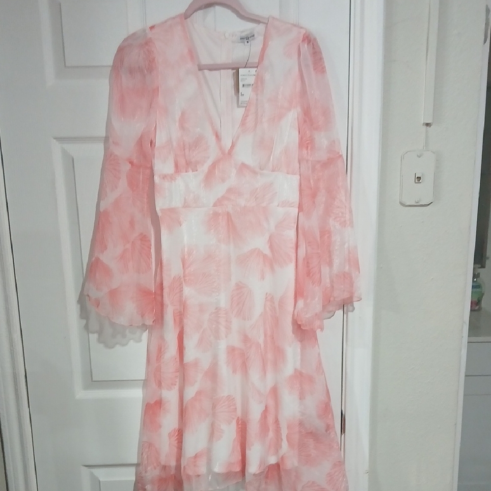 Nordstrom Pink and White Sheer Tie-Front Dress